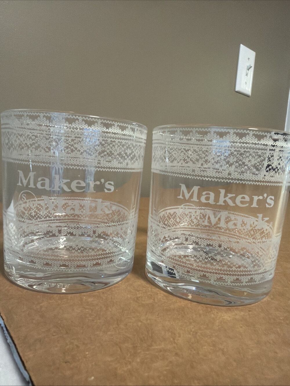 2 Maker's Mark Etched Holiday Limited Edition Sweater Bourbon Whiskey Bar Glasse